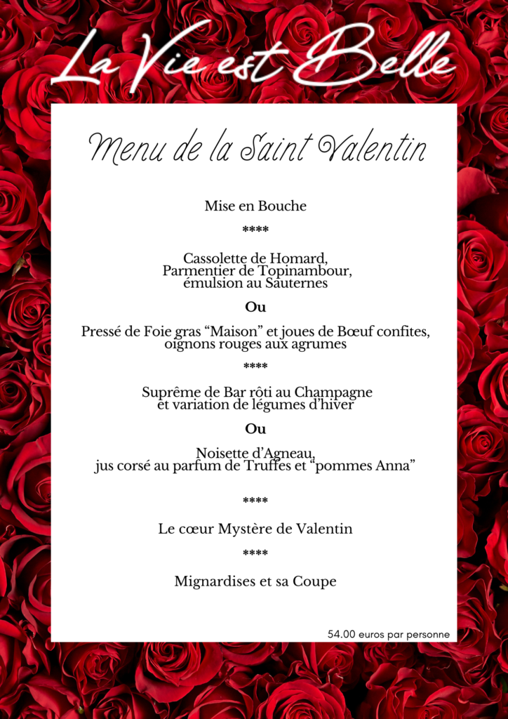 Menu de la Saint Valentin - La Vie est Belle Lomener : restaurant en bord de mer